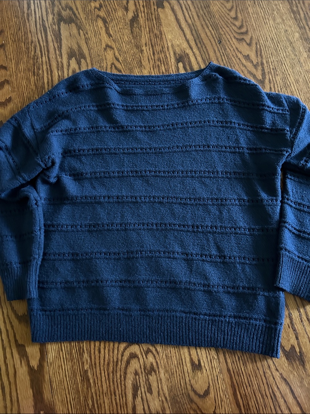 Classic Navy Knit Women's Sweater - Lightweight Striped Texture